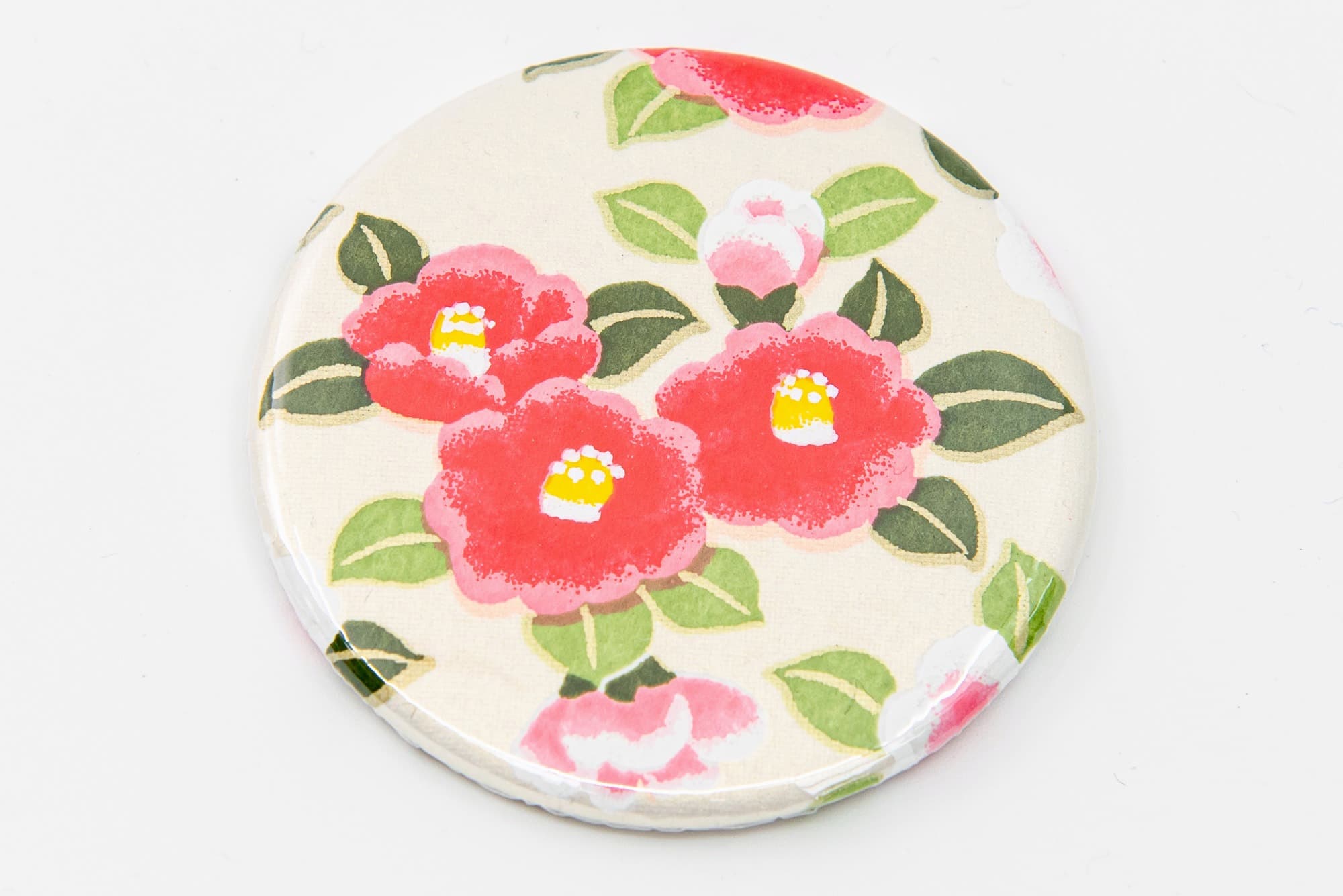 Miroir de poche « fleurs rouges  »