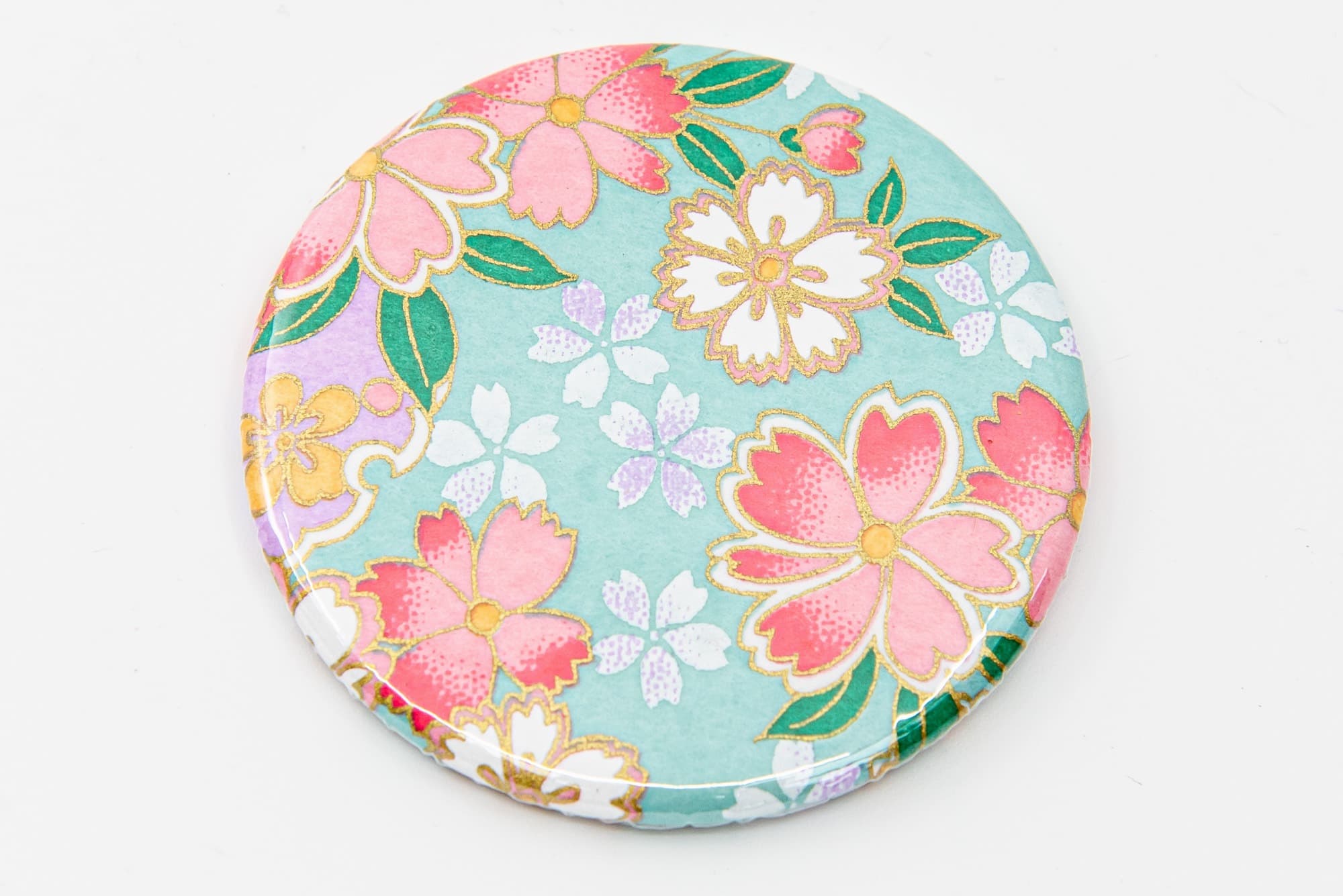 Miroir de poche « turquoise et rose »