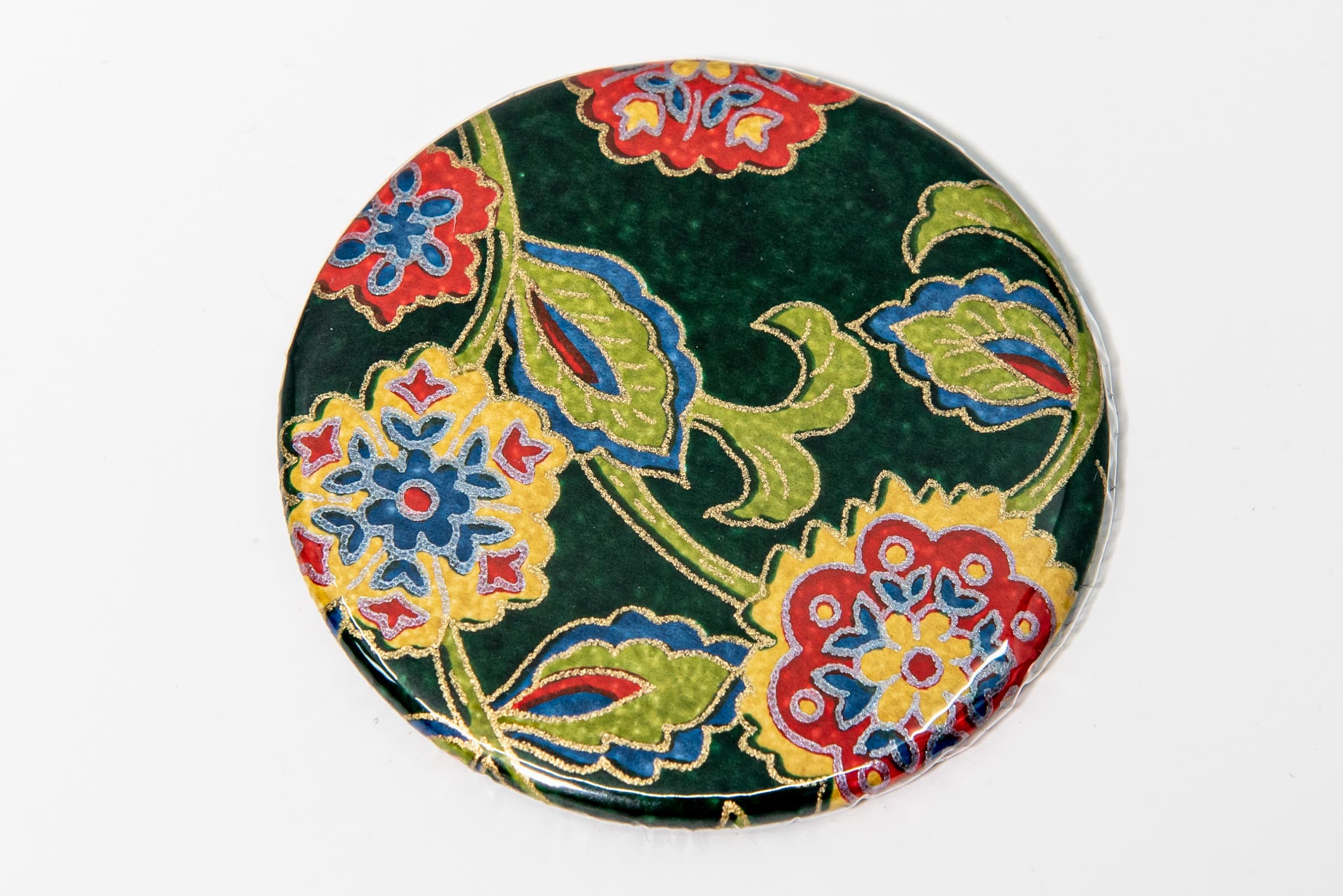 Miroir de poche « fleurs fond vert »