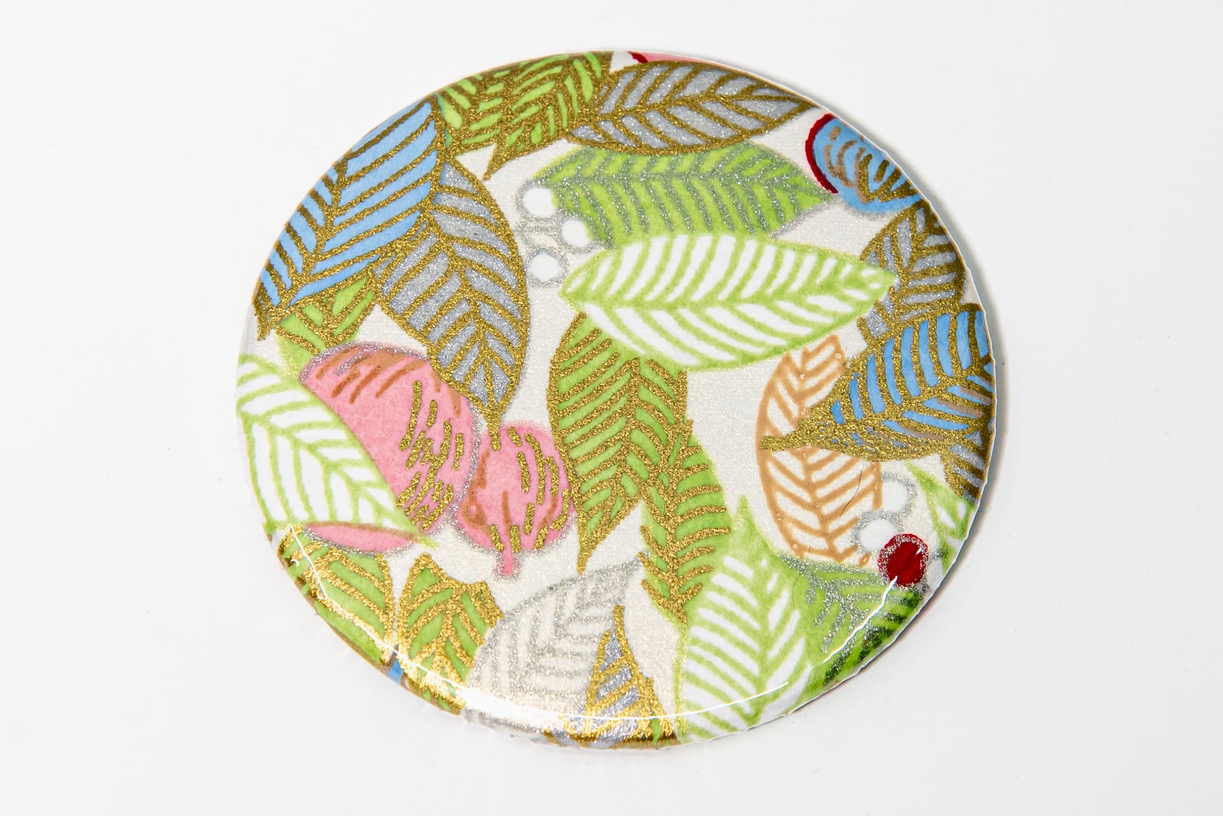 Miroir de poche « feuilles fond beige »