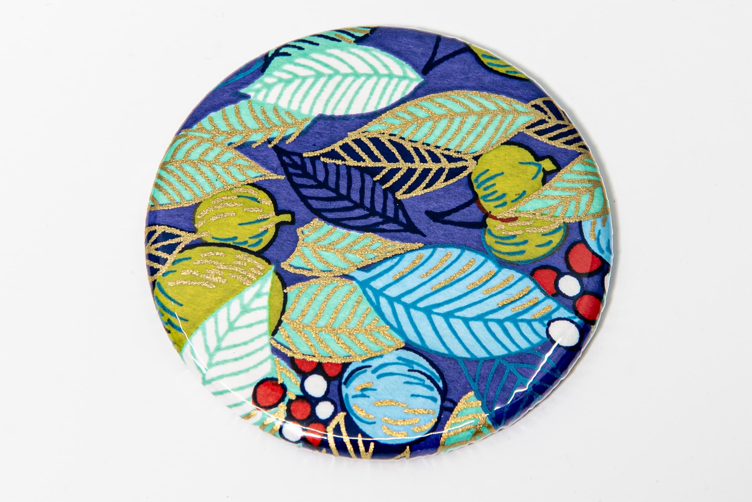 Miroir de poche « feuilles fond violet »