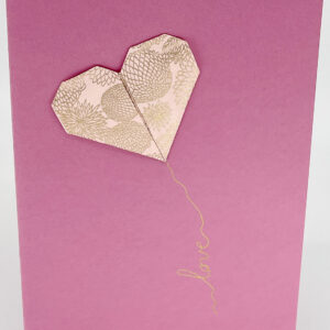 Carte origami cœur rose hortensia love