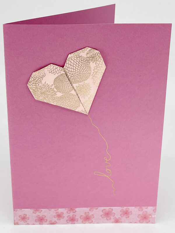 Carte origami cœur rose hortensia love