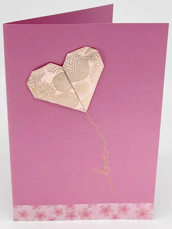 Carte origami cœur rose hortensia love