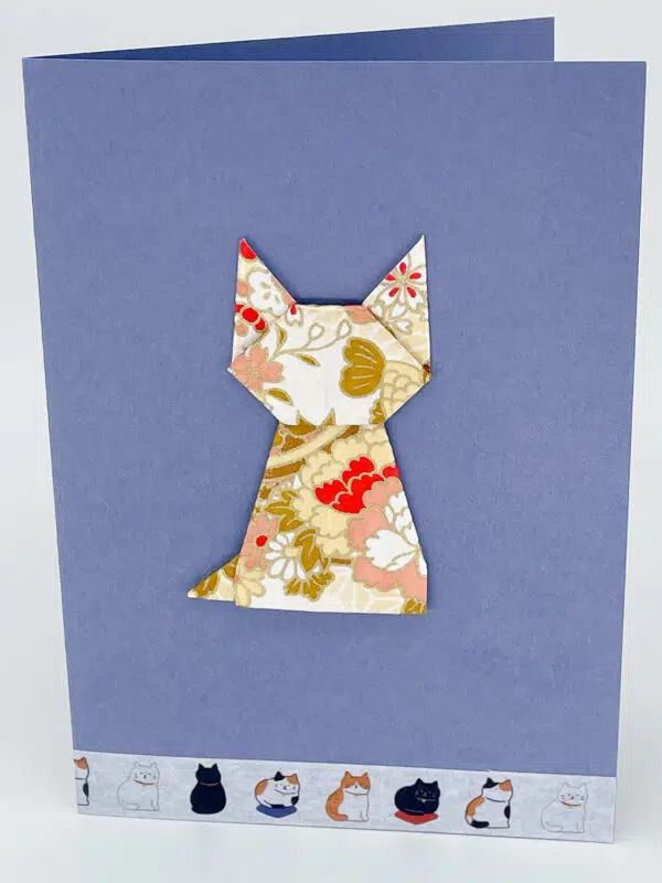 Carte origami chat bleu lavande