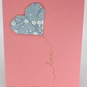 Carte origami cœur rose litchi