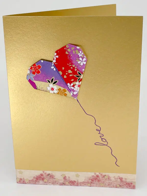Carte origami cœur or