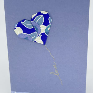 Carte origami cœur bleu lavande
