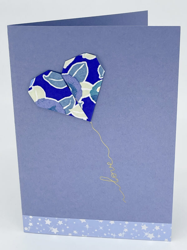 Carte origami cœur bleu lavande