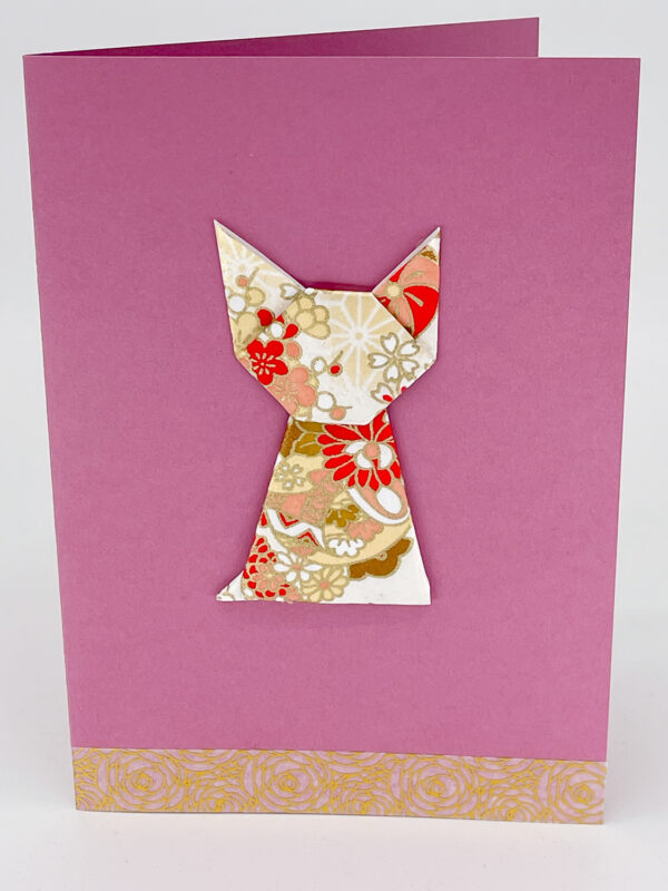 Carte origami chat rose hortensia