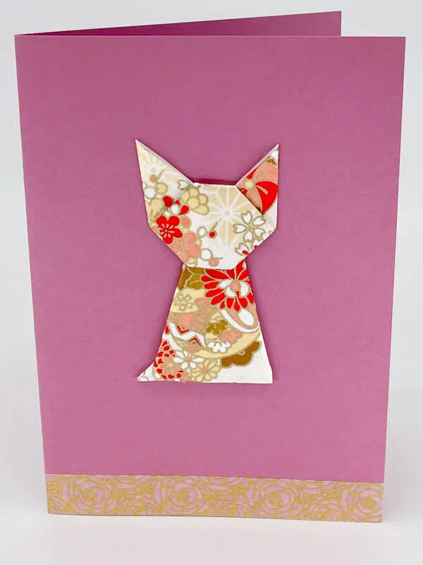 Carte origami chat rose hortensia
