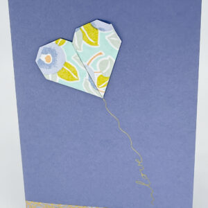 Carte origami cœur bleu lavande fleurs