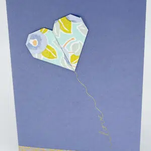 Carte origami cœur bleu lavande fleurs