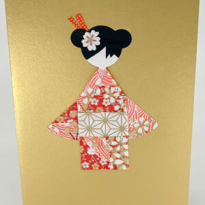 Carte origami geisha rouge et or