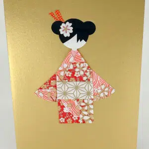 Carte origami geisha rouge et or