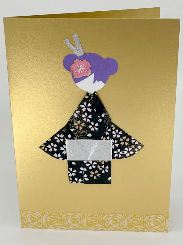 Carte origami geisha noir et or