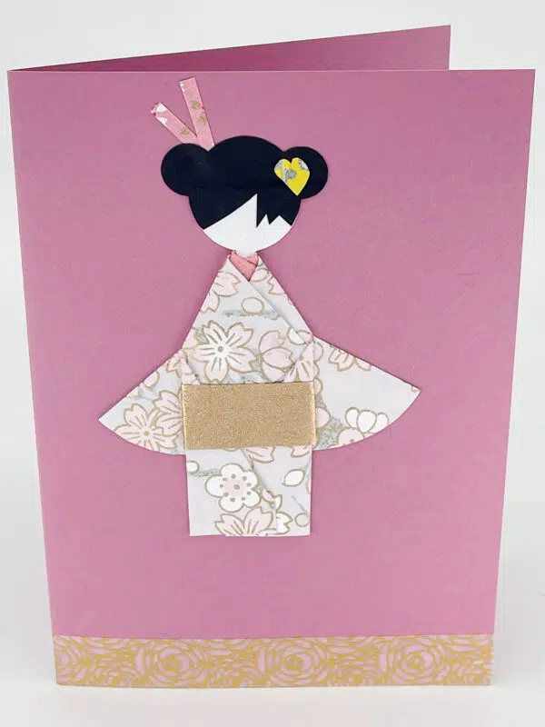 Carte origami geisha rose hortensia