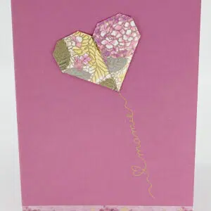 Carte origami cœur rose hortensia "Mamie"