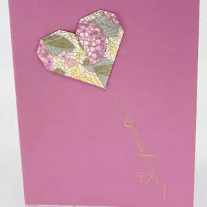 Carte origami cœur rose hortensia "Pour toi"