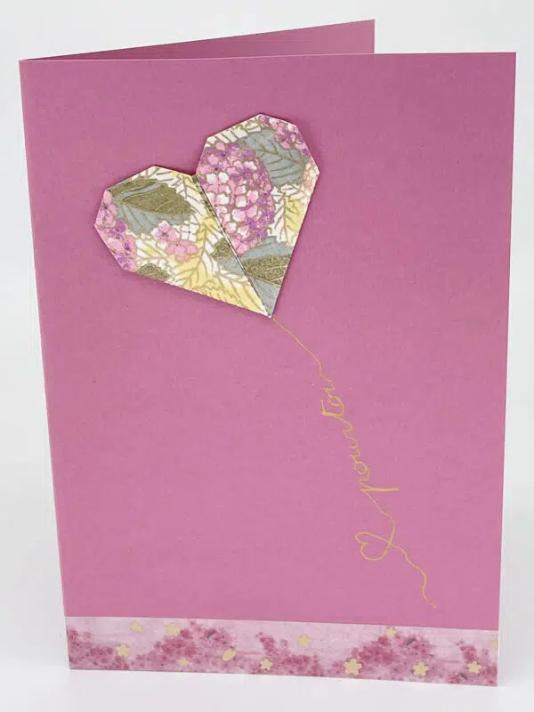 Carte origami cœur rose hortensia "Pour toi"