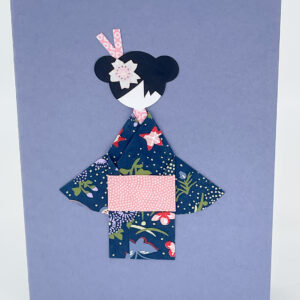 Carte origami geisha bleu lavande