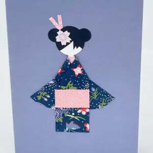 Carte origami geisha bleu lavande