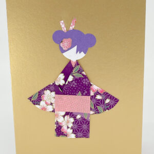 Carte origami geisha mauve et or