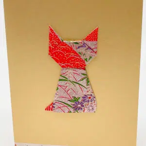 Carte origami chat rouge et or avec bande chats