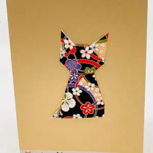 Carte origami chat noir violet et or avec bande chats