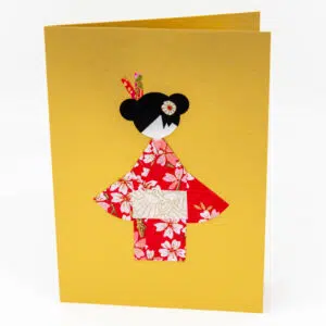 Carte geisha rouge sur fond or