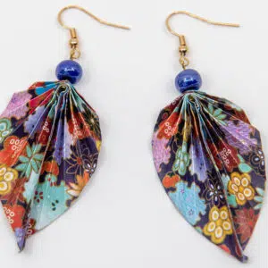 🌸 Boucles D'oreilles Pendantes Origami Rouge - Motif Japonais Fleurs Et Feuilles En Papier