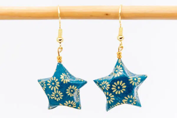 Boucles d’oreilles étoiles  bleu canard