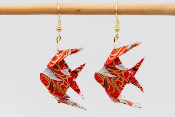 Boucles d’oreilles poissons rouges à grues
