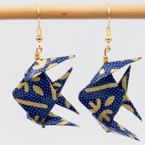 Boucles d’oreilles poissons bleus et or