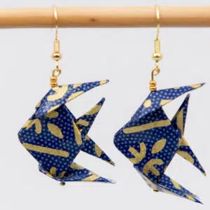 Boucles d’oreilles poissons bleus et or