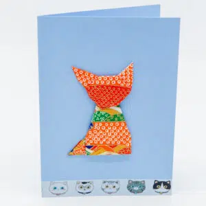 Carte chat orange à collier vert