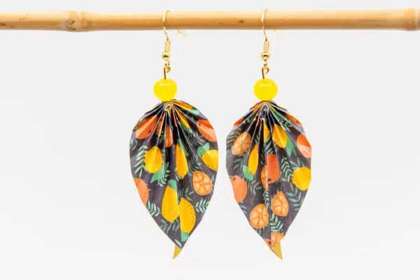 Boucles d’oreilles feuilles citron orange