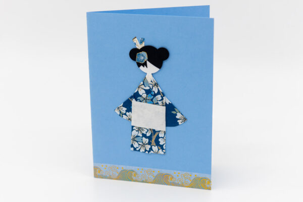 Carte geisha bleue et blanche
