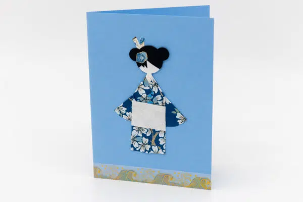 Carte geisha bleue et blanche